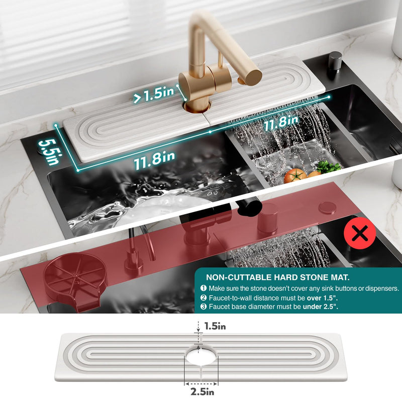 Large Faucet Mat for Kitchen Sink - Stone Drying Mat for Kitchen Counter, Diatomite Fast Drying Stone Sink Tray, Super Absorbent, Stylish Decor and Protector for Bathroom (Light Grey, 23.6" x 5.5") Light Grey 23.6" x 5.5"