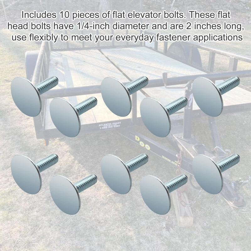 [Australia - AusPower] - 10 Pcs 014973239619 Elevator Bolts, 1/4-20 x 1 Flat Head Bolt, Zinc - Rust Resistant 