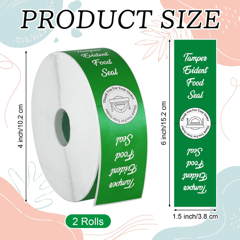 1000 Pcs Tamper Proof Stickers 1.5 x 6 Inch Tamper Evident Tape Security Delivery Seals for Freshness Labels Drink Food Pizza Packaging Green