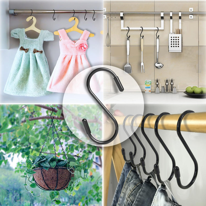 [Australia - AusPower] - 10 Pack 3" Heavy Duty Vinyl Coated S-Hooks for Hanging Plants, Closets, Gardens, Bird Feeders, Clothes, Hats, Bags, Pots (Black) 10 Black 