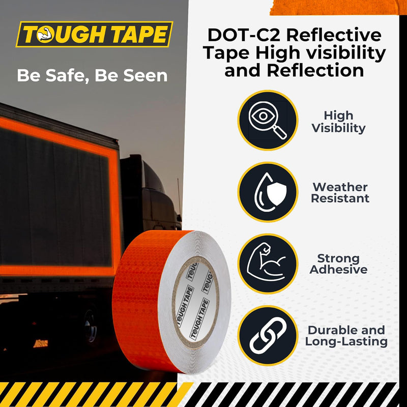 DOT C2 Safety Reflective Tape 2IN x 100 FT - Outdoor Waterproof Conspicuity Tape - Red Reflector Tape for Trailers, Vehicles, Boats - Strong Reflective Safety for Caution Warning Signs