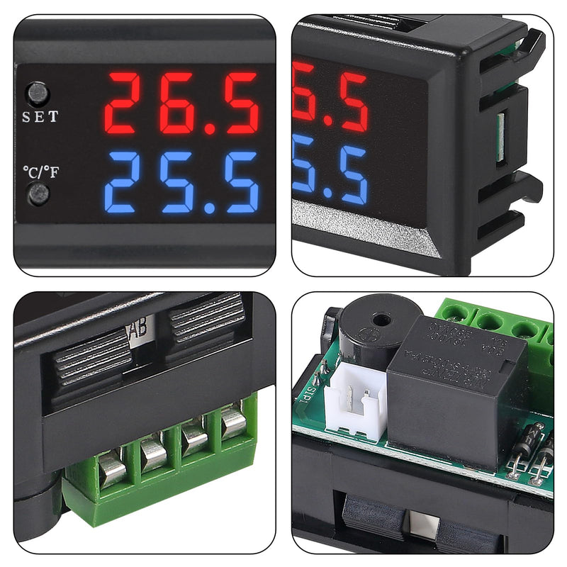 [Australia - AusPower] - 4pcs DC 12V Electronic Temperature Controller Programmable -50 to 110 ℃ Heating/Cooling Thermostat Control Switch Module NTC Waterproof Sensor Probe Dual Color LED Display Monitor 