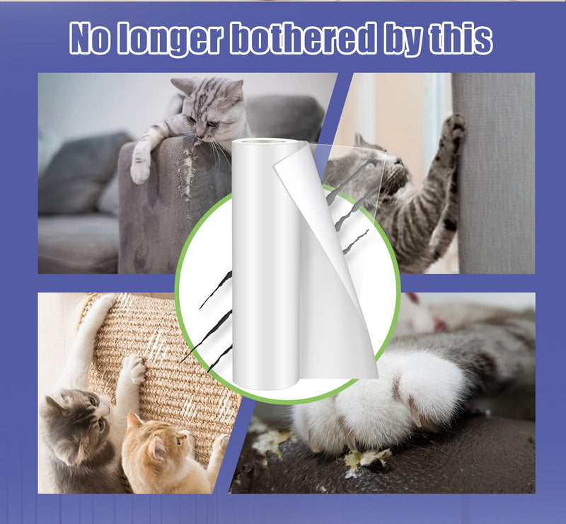 Cat Scratch Furniture Protector: Cat Anti Scratch Tape - Door Protector from Dog Scratching - Clear Training Self Adhesive Tape for Carpet, Sofa, Couch, Door (Transparent, 17.72" x 6.56FT) Transparent