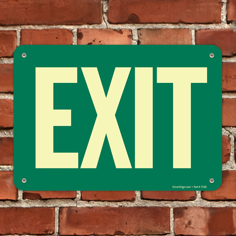 SmartSign "Exit" Sign | 7" x 10" Glow-in-The-Dark Aluminum, Made in USA