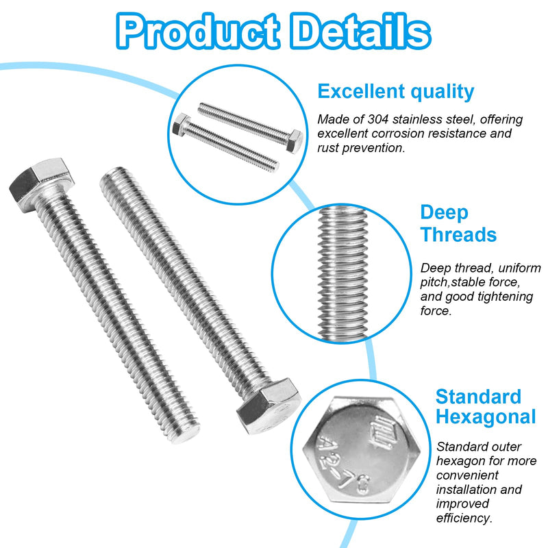 [Australia - AusPower] - Yinpecly 25 Pcs M8 Hex Bolts M8-1.25 x 25mm Hex Head Screw Bolt 304 Stainless Steel M8-1.25mm Hexagon Bolts Hex Head Screws, Metric Machine Fully Thread, Bright Finish 