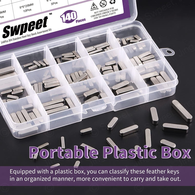 [Australia - AusPower] - Swpeet 140Pcs 16 Sizes Stainless Steel 3mm 4mm 5mm 6mm Round Ended Feather Key Parallel Drive Shaft Keys Set Key Stock Assortment for Fasteners Mechanical Industry 