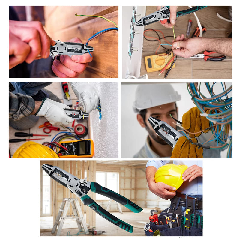 [Australia - AusPower] - 10-in-1 Wire Stripper Tool,Wire Strippers,Cable Cutters,CR-V Multifunctional Plier with Wire Stripper Crimper Side Cutter, Shearing,Screw Gripping Pliers for Electric Cable 10-in-1 stripper 