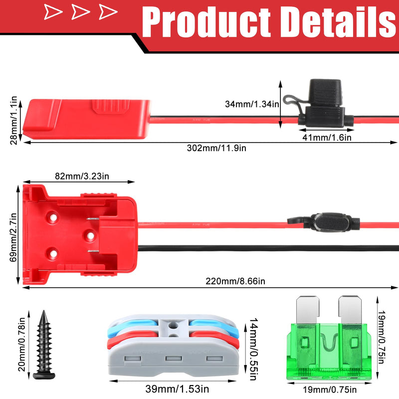 Pickmesh 6 Packs Wheels Adapter Compatible with Milwaukee 18v Battery Adapter Converter Kit for RC Car Robotics RC Truck DIY Use Power Connector with 12AWG Wire Fuses and Wire Terminals