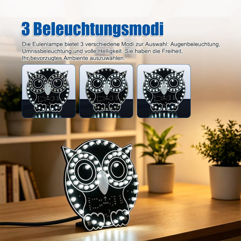 Owl Shaped LED Light Soldering Kit, DIY Soldering Project Soldering Exercise Set | For beginners, touch control 3 light modes, electronic kit soldering set for STEM lessons