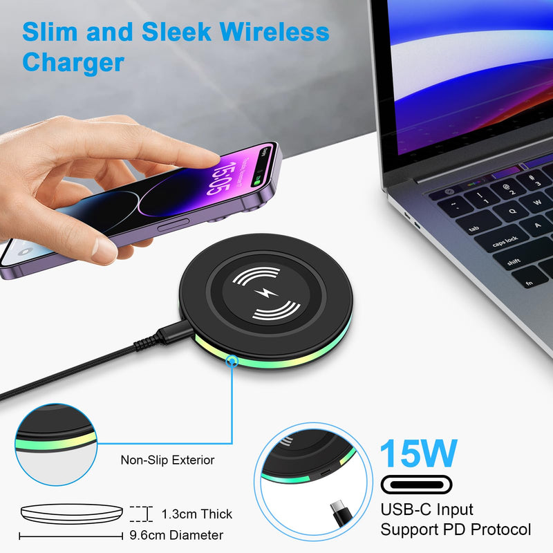 [Australia - AusPower] - 15W Samsung Wireless Charger Fast Charging for Samsung Galaxy S24 S23 Ultra S22+ S21 S20 FE S10 S9, Wireless Charger Pad Phone Charging Station for iPhone 15 14 13 12 11, Google Pixel 8 Pro 7a 6 Pro 1-Pack Black 