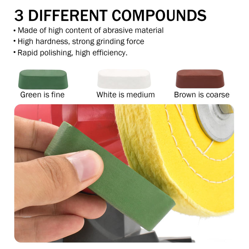 SCOTTCHEN 6inch Buffing Polishing Wheels 1/2" Arbor Hole,Soft/Fine/Medium for Bench Grinder Tool-4PCS,with Buffing Polishing Cutting Compounds 7.4 Oz.Kit