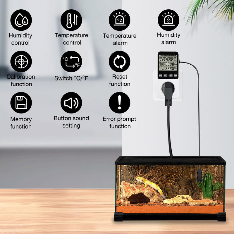 [Australia - AusPower] - Diymore Humidity Controller/Temperature Controller Socket 230 V with Sensor, 3680 W Digital Hygrostat Humidity Regulator with Alarm for Humidifier Dehumidifier Mushroom Terrarium Temperature and humidity controller 