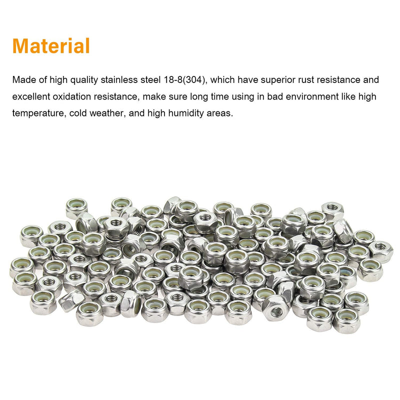 [Australia - AusPower] - 120 Pieces 10#-32 Nylon Insert Hex Lock Nuts, 304 Stainless Steel 10-32 (120 pcs) 