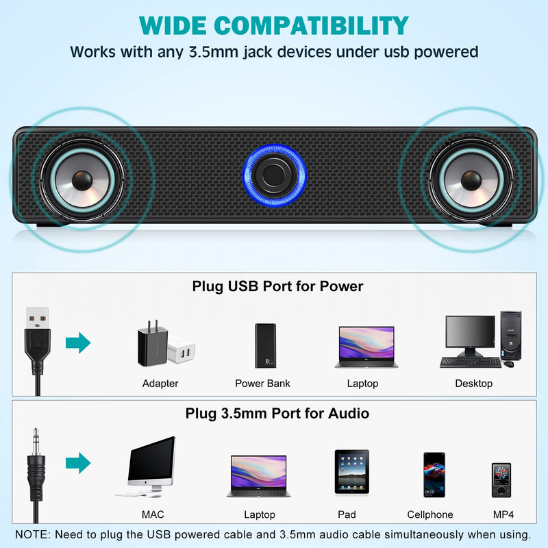 [Australia - AusPower] - Computer Speakers, USB Powered PC Speakers Wired Stereo Desktop Speakers for Computer, Desktop, Laptop, PC, Pad, Cellphone [2023 Version] 