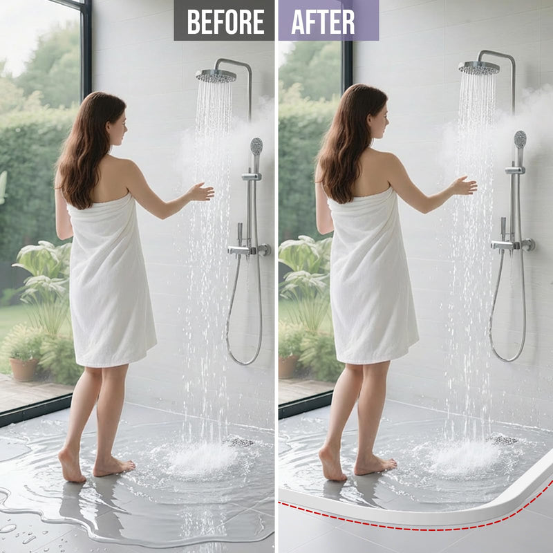 Shower Threshold Water Dam Barrier - Versatile, Silicone Shower Water Guard Stopper Seal Strip for Bathroom Floor, Bathtub Rim, Kitchen Countertop (White, 138 In/ 3.5M) White