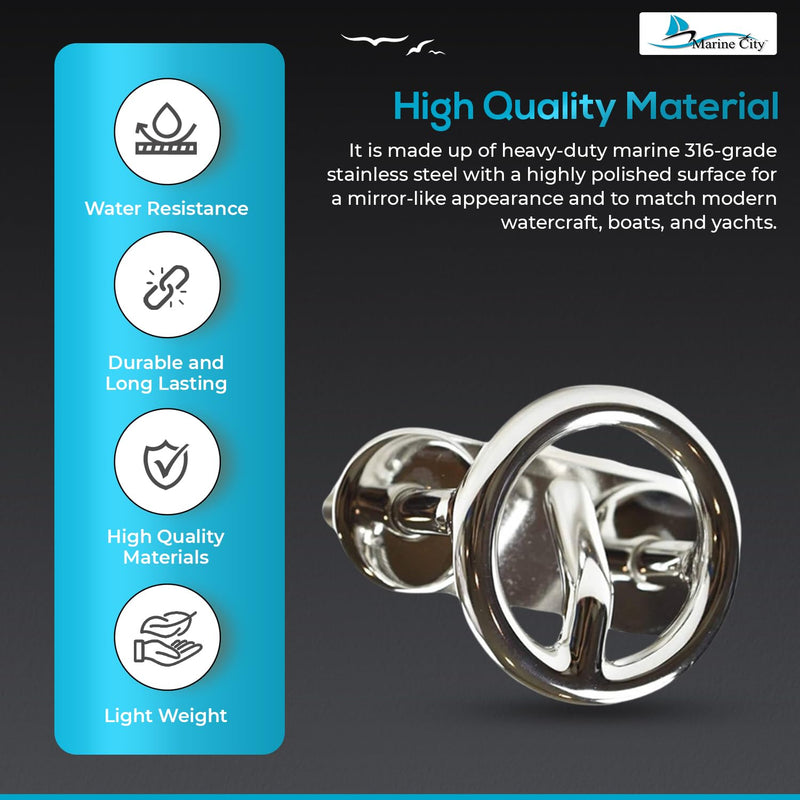 MARINE CITY Mount Ski Tow Hooks – 316 Stainless Steel, Mirror-Polished Finish, Corrosion-Resistant – 2-1/2” Ring Diameter, for Boats, Marines, Yachts, Hardware Accessories 1 PCS