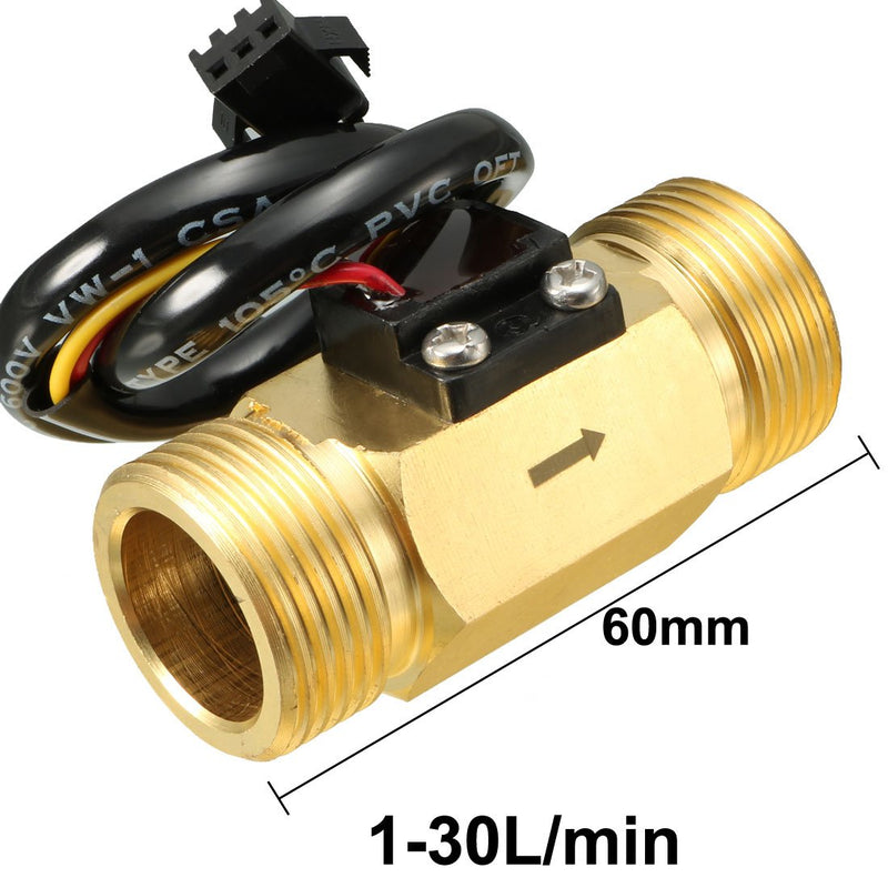 [Australia - AusPower] - uxcell G1/2" Hall Effect Liquid Water Flow Sensor Switch Flowmeter Counter Meter DC 5V 60mm 1-30L/min SEN-HZ21WI 