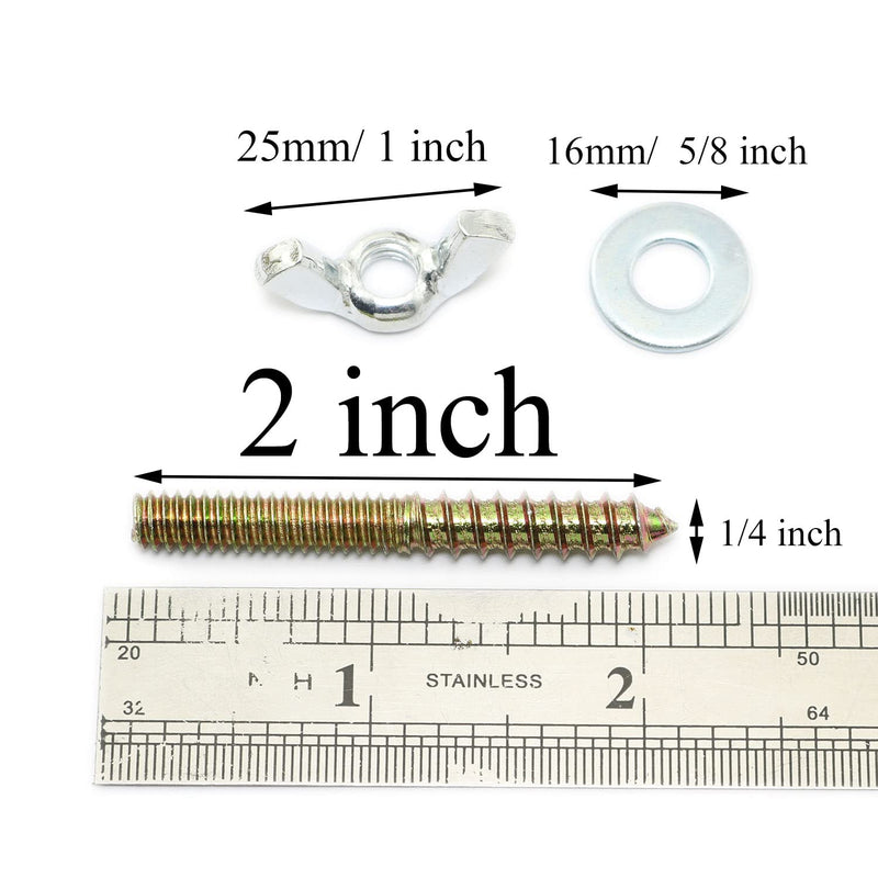 [Australia - AusPower] - Hanger Bolts 1/4-20 x 2" Double Head Dowel Screw with Wing Nuts for Wood Furniture 