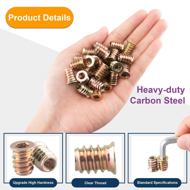 [Australia - AusPower] - 50 Pcs Premium Threaded Inserts for Wood, 1/4-20 Threaded Inserts with Drill Bit & Hex Key, Upgrade High Hardness Carbon Steel (1/4"-20x15mm) Yellow 