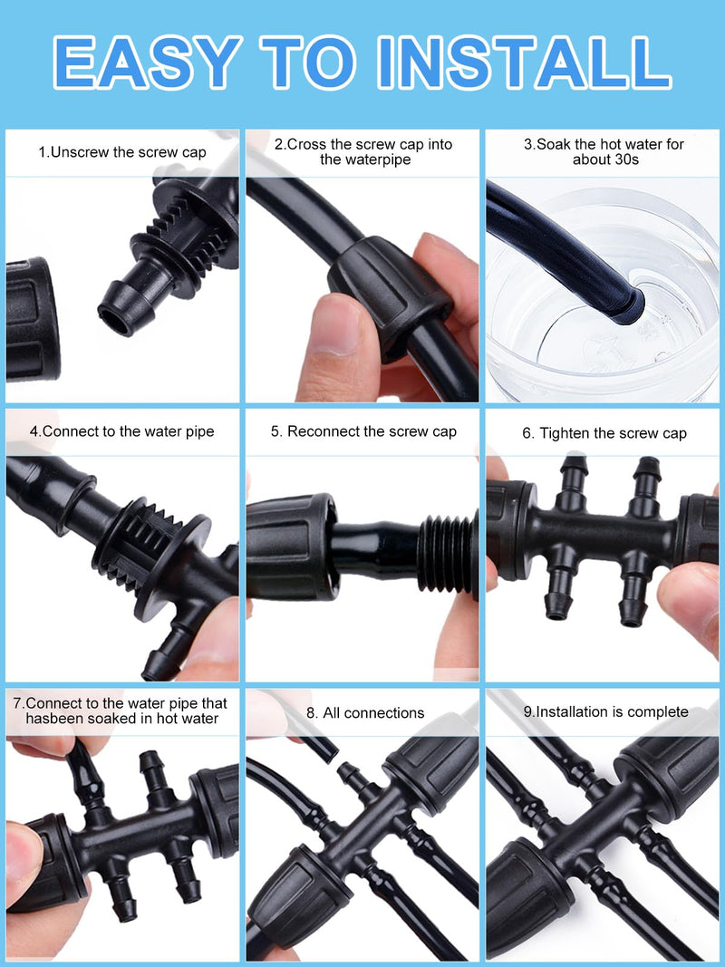 [Australia - AusPower] - Kalolary 10PCS Barbed Tee 1/2 inch to 1/4 inch Irrigation Tube Anti-Drop Premiun Quality Fitting (fits 13mm ID/ 4mm ID), 16mm PE Pipe Lock Female Connector to 47 Pipe Variable Diameter Six-Way Adapter Black 