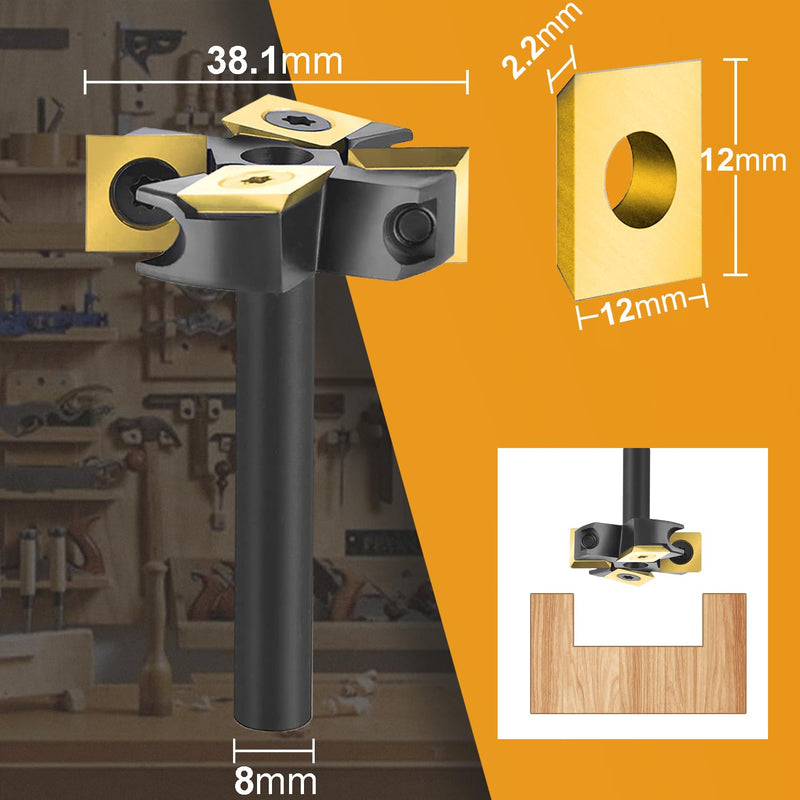 [Australia - AusPower] - SpeTool Face Milling Cutter 8 mm Shank 38.1 mm Cutting Diameter Face Milling Cutter for Router Surface Milling Cutter with ATS Coating Reversible Plates CNC Milling Cutter Wood 2 + 2 Flutes Flat Planfräser mit ATS Beschichtung 