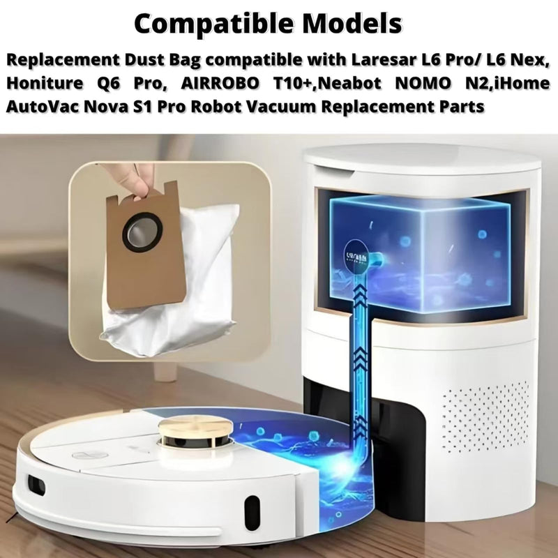 [Australia - AusPower] - 10 Pack Dust Bags fit for Laresar L6 Pro/ L6 Nex,Honiture Q6 Pro, AIRROBO T10+,Neabot NOMO N2,iHome AutoVac Nova S1 Pro Robot Vacuum iHRVS1PRO-3BLK Replacement Accessories Parts 