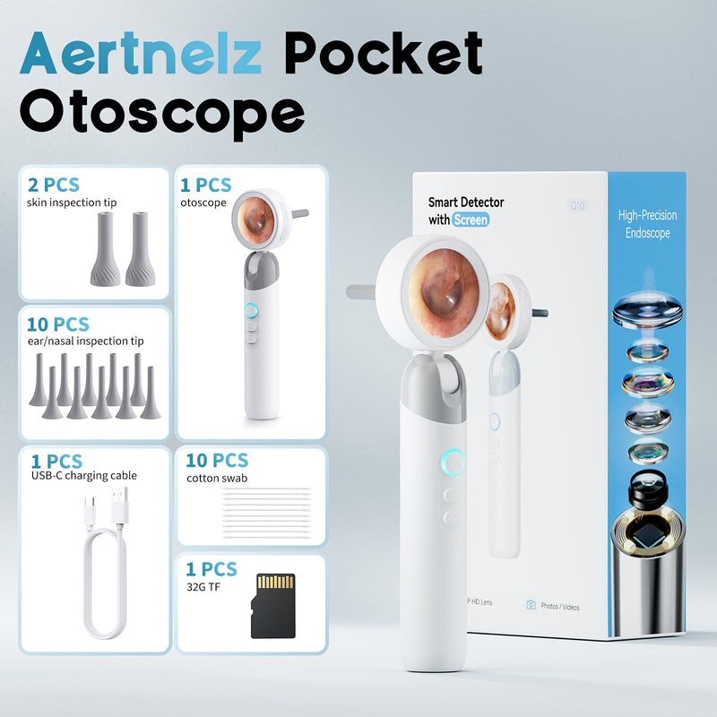 [Australia - AusPower] - Otoscope Ear Camera with 1.38” IPS Screen, HD Ear Scope with Lights, Otoscope Camera for Adults Kids and Pets, 12 Silicone Specula Tips, Support Photo & Video, 32GB TF Card, Fsa Baby Eligible Items 32GB TFcard Package-Gray 