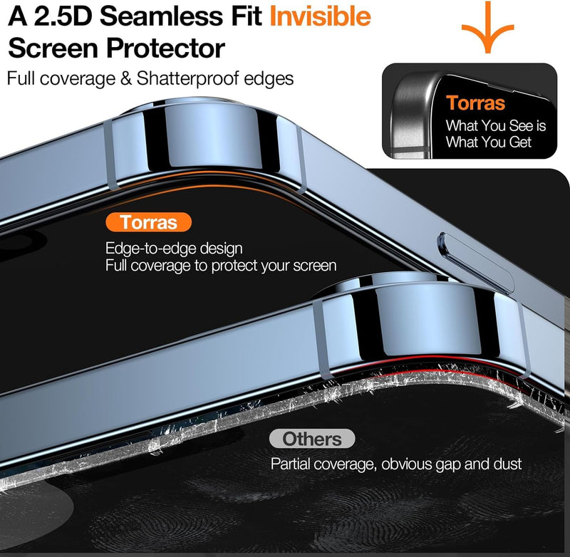 [Australia - AusPower] - TORRAS Top-Notch Diamond Shield for iPhone 15 Pro Max Screen Protector [ 9H+ Military-Grade Protection] Unbreakable Shatterproof Tempered Glass for iPhone 15 ProMax Full Coverage Screen Protector, iPhone 15 Pro Max（6.7 inch） 