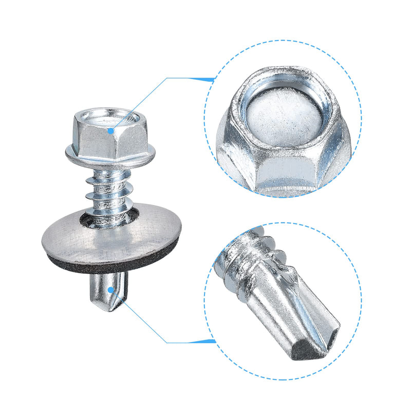[Australia - AusPower] - uxcell #12 x 3/4" Self Drilling Screws with Rubber Washer, 100pcs Zinc Plated Steel Roofing Screws Hex Head Self Tapping Screws with EPDM Washer for Metal to Metal #12 x 3/4" 100 