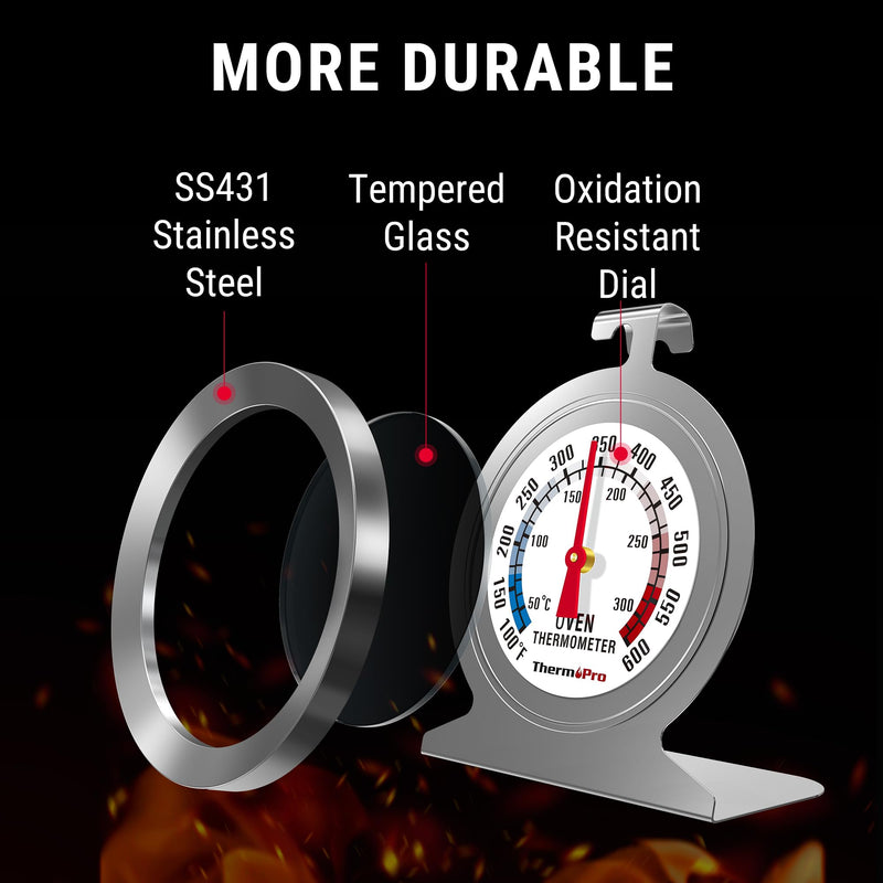 [Australia - AusPower] - 3-in-1 Bundle! ThermoPro 2-Pack Oven Thermometer for Gas Oven, 100-600°F Smoker Temperature Gauge, ThermoPro TP01A Digital Meat Thermometer for Cooking Candle Liquid Deep Frying Oil Candy 