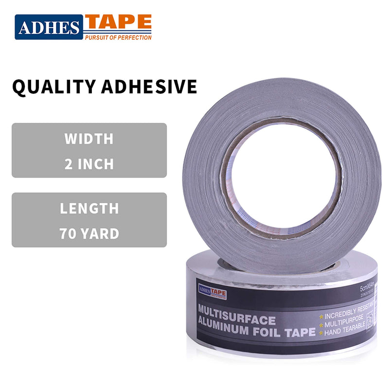 ADHES Premium Aluminum Foil Tape, 2 Inch x 210 Feet (70 Yards)+Professional Glass Fiber Aluminum Foil Tape 50MM X 25M