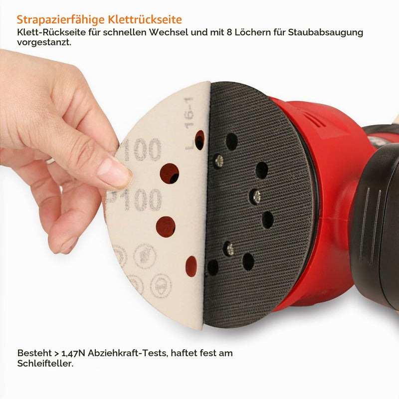 SPTA 100-Piece 125mm 40/80/120/180/320/400/600/800/1500/2000 Sanding Discs Velcro Sanding Sheets Sanding Papers Excenter Sander Grit x10 8 Holes for Orbital Sanders