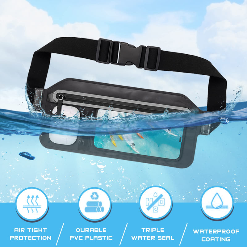 [Australia - AusPower] - Waterproof Phone Pouch,IPX8 Waterproof Phone Case with Adjustable Waist Strap,Compatible with iPhone Whole Series Galaxy Whole Series up to 7",Waist Bag for Beach, Boating,Swim,Black Black 