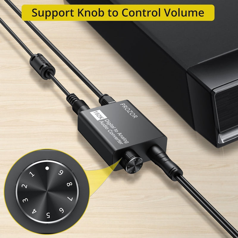 [Australia - AusPower] - PROZOR 192KHz Digital to Analog Audio Converter with Volume Control, Digital SPDIF Optical to RCA Converter with Audio Amplifier Chip, Optical to 3.5mm DAC for HDTV DVD Blu-ray Players 
