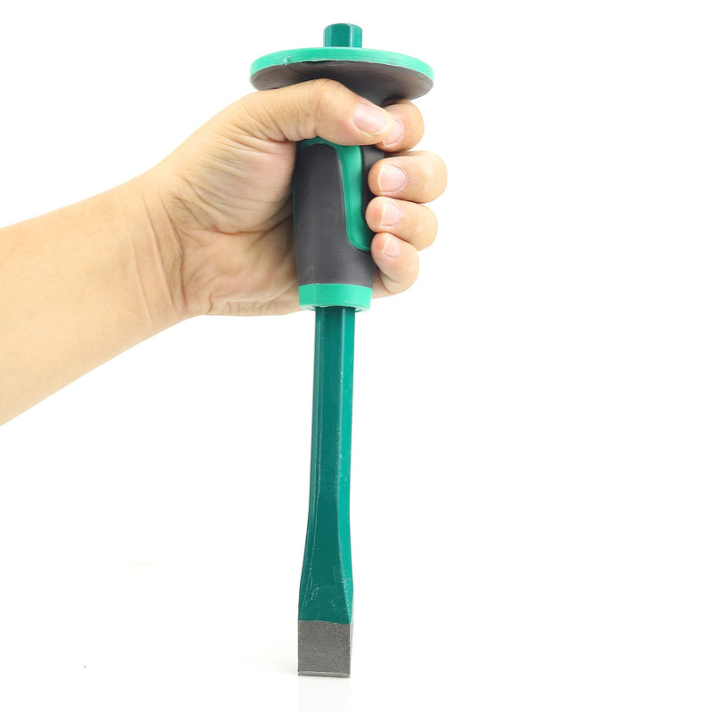 [Australia - AusPower] - Masonry Chisel With Hand Guard, 12 inches Heavy Duty Flat End Rock Concrete Mortar Stone Chisel for Demolishing Carving Splitting Breaking Hounding 