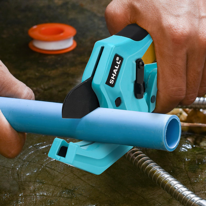 [Australia - AusPower] - SHALL PVC Pipe Cutter, Cuts up to 2-1/2”, Heavy-Duty Aluminum Ratchet Pipe Cutter Tool for PVC, PPR, PE, PEX, Plastic Hoses & Plumbing Pipes, Fast Pipe Tube Cutters with High Performance SK5 Blade 2-1/2 inch 