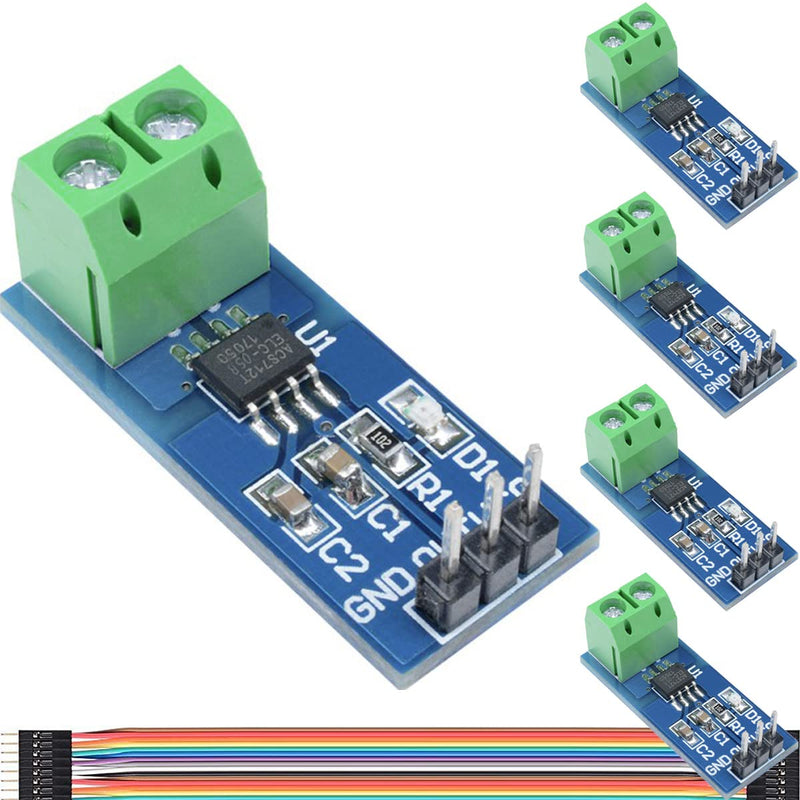 [Australia - AusPower] - 5 Pcs ACS712 5A Range Current Sensor Module Chip ACS712ELC-05B Hall Current Sensor Current Measuring Module with Dupont Cable for Arduino 