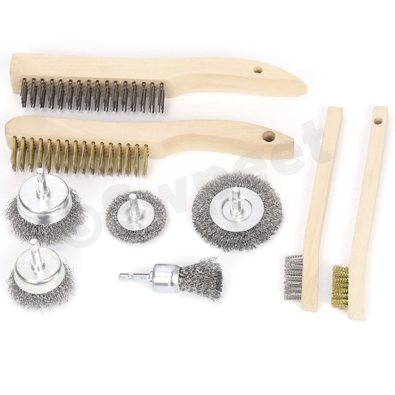 [Australia - AusPower] - Swpeet Wire 9 Pieces Wire Scratch Brush Kit, Including 5 Pieces Wire Wheel Cup Brush, 3 Pieces Brass/Stainless Steel/Carbon Steel Wire Brush and 1 Piece Copper Wire Brush for Rust, Colour Scouring N3 