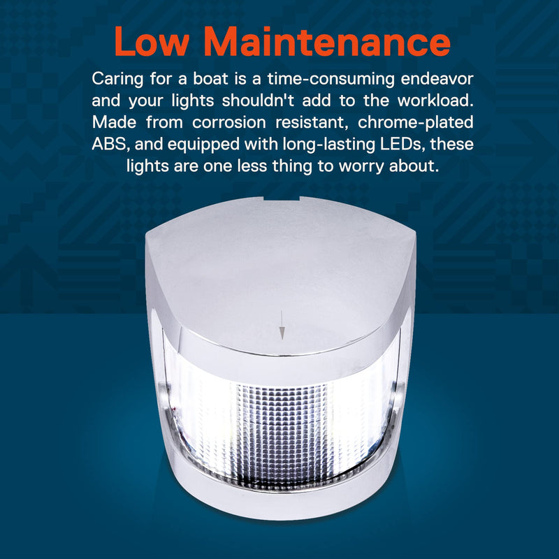 TRUE MODS White Masthead LED Marine Navigation Light [IP67 Waterproof] [USCG Approved] [Corrosion Resistant Chrome and ABS] 2 Nautical Mile Visibility for Fishing Boat Yacht Pontoon up to 39.4' (12m) Masthead Light