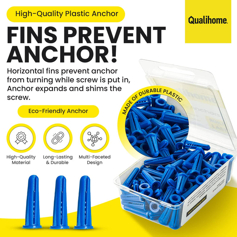 [Australia - AusPower] - Plastic Wall Conical Anchors for use in Drywall, Hollow Walls and Concrete, Brick, or Masonry 10-12 X 1-Inch, 100-Pack 1 Inch 