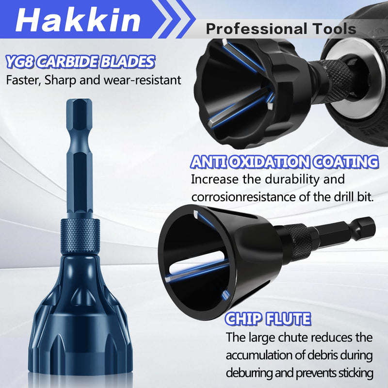 [Australia - AusPower] - 4Pcs Deburring External Chamfer Tool with Tungsten Carbide Blade, Hakkin Bolt Deburring Chamfering Drill Bit Remove Burr Tools, All Thread Deburring Tool with Hex Shank - Fits 1/8" to 1" (3-25mm) A 4Pcs Upgrade (Blue+Black) 