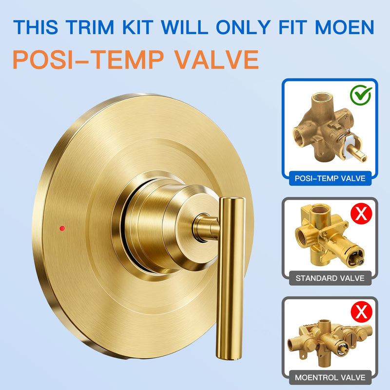 Shower Trim Kit for Moen T2901 Handle, Compatible with Moen Gibson Shower/Tub 2510/2520/2570/2590 Pressure balanced Valves Series, Repair Wobbly Handle or Bathroom Renovation,Brushed Gold Brushed Gold