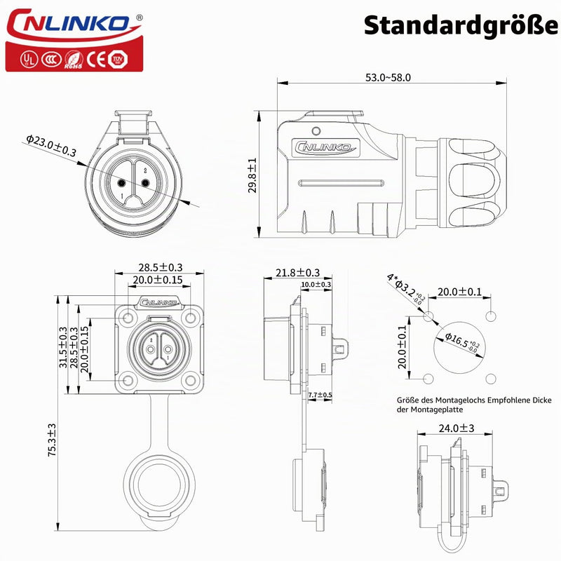 CNLINKO LP-16 Industrial Waterproof Connector IP68 Round Connector Quick Release Aviation Connector Anti-Interference Shell Aviation Connector M16 2-9 Pin Flange Socket (4 Pin) 4-Pin Four hole socket set