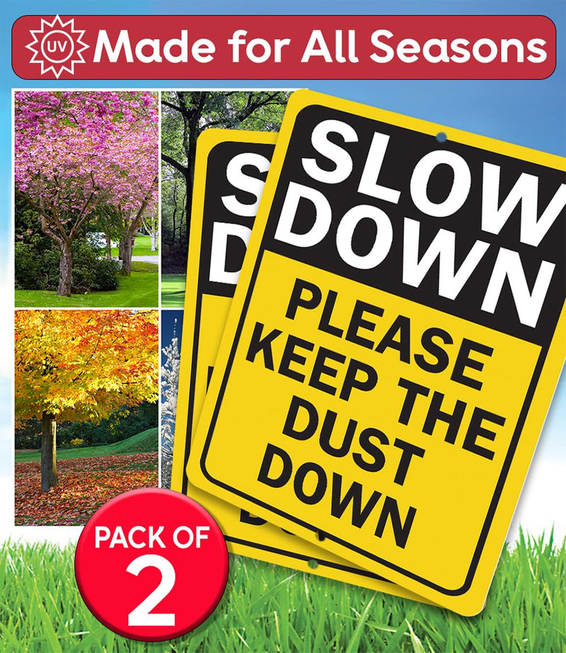 Lone Star Art Slow Down Driveway Warning – 12x18 Aluminum Dust Control for Gravel or Dirt Roads – Yellow Caution Safety for Rural Areas, Private Roads, or Outdoor Traffic Use (Pack of 2) Metal Pack of 2 18"L x 12"W