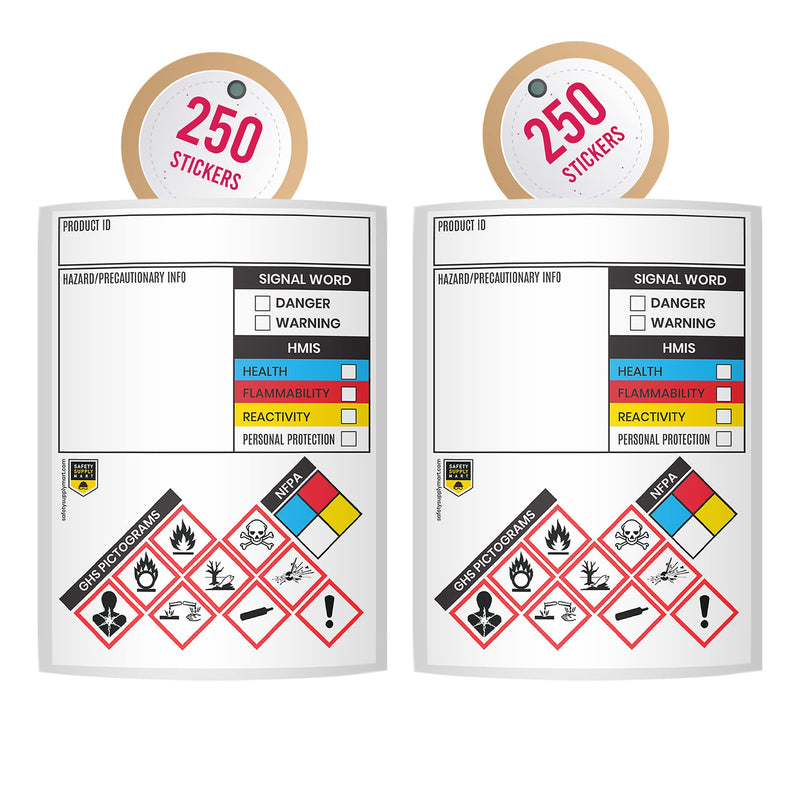 SDS OSHA Data Labels 4 x 3 Inches, 2 Rolls of 250 (500 Total) | GHS Pictogram Stickers with Perforated Edges | HMIS & Hazard Compliant for Chemical Safety & Secondary Containers