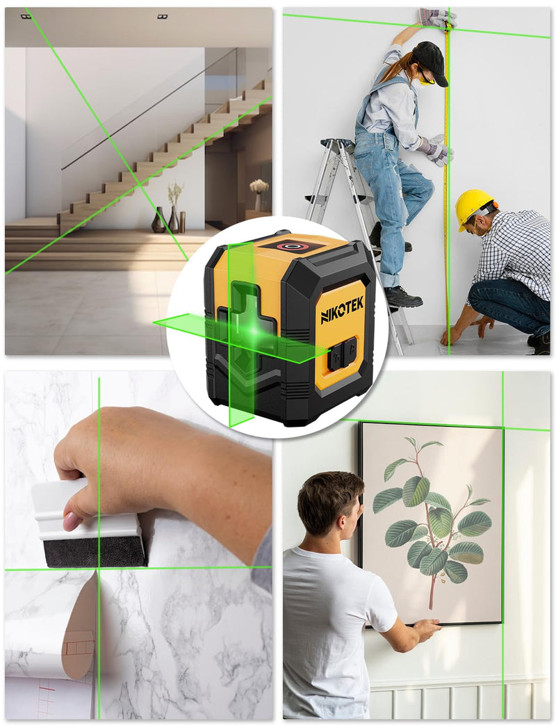 [Australia - AusPower] - Laser Level with Tripod, Self-Leveling Green Beam Horizontal and Vertical Cross-Line Laser for Home Decoration Carrying Pouch, Battery Included NK01GT With Tripod 