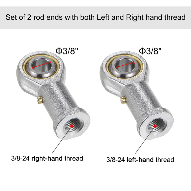 [Australia - AusPower] - uxcell PHSB6 3/8 Inch Female Rod End Bearing Set - 2pcs of 3/8-24 Left and Right Hand Thread Rod Ends with Jam Nut 