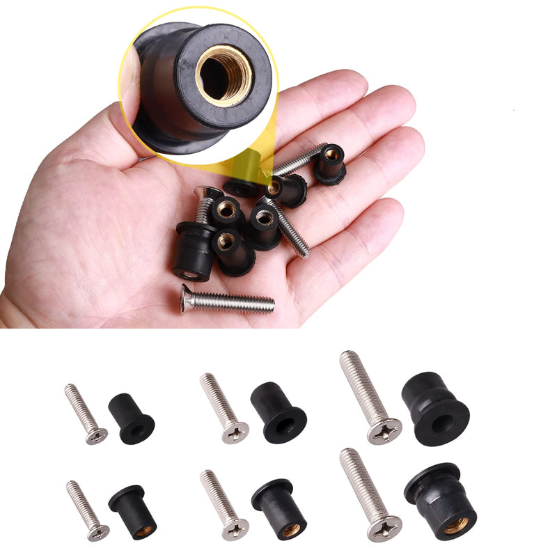 [Australia - AusPower] - 36 Pairs M4 M5 M6 Neoprene Well Nuts with Stainless Steel Screw M5 Rubber Well Nuts Kayak Brass Copper Bolts Well Nut Kit for Kayak Motorcycle Boat Marine Windscreen Accessories (M4 M5 M6) M4 M5 M6 each 12 Pairs Black 