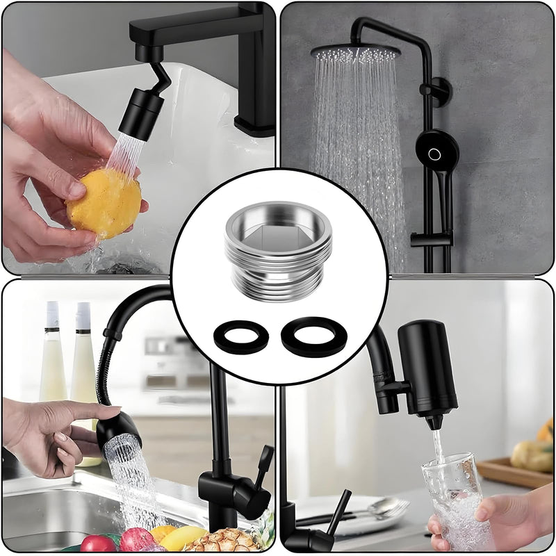 Tap Adapter, 2 Pieces M18-M22 Male Thread Double Thread Adapter Metal Tap Adapter with Rubber Gasket, for Kitchen Taps, Water Filters and Hoses, Water Saving Function M18-22