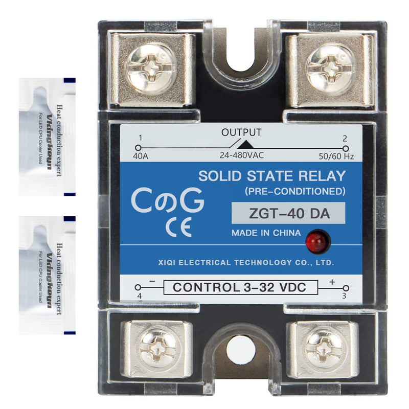 [Australia - AusPower] - CG Solid State Relay SSR-40DA DC to AC Input 3-32VDC To Output 24-480VAC 40A Single Phase Plastic Cover… DC to AC 40A 